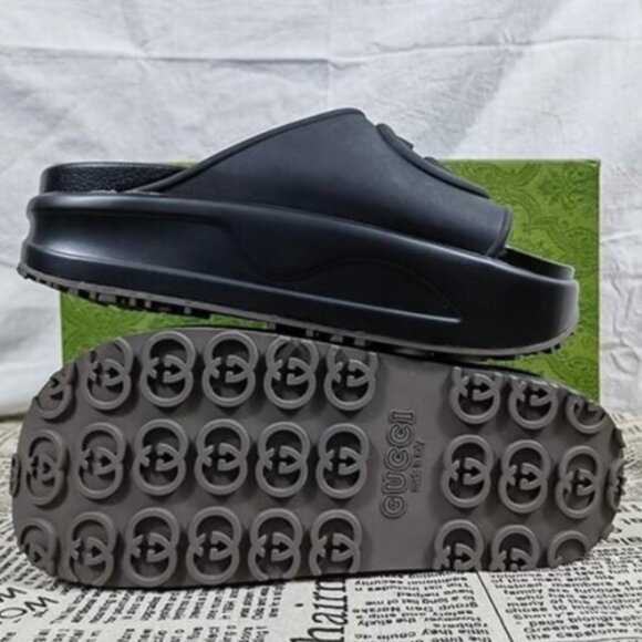 Gucci Black GG Platform Sandals - Size 37 - NEW in BOX and BAG - Picture 5 of 7